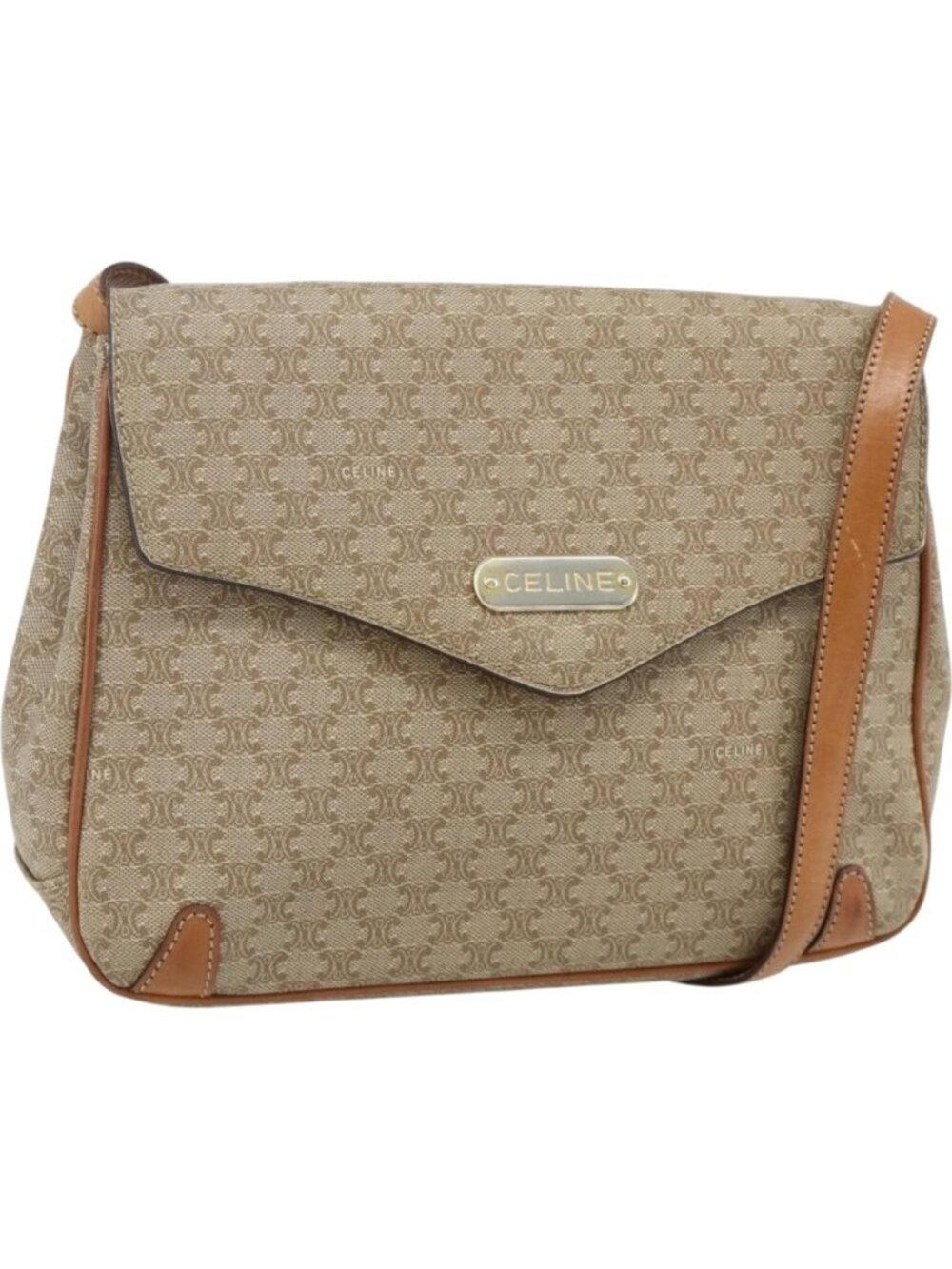 CELINE Macadam Canvas Shoulder Bag PVC Beige Gold